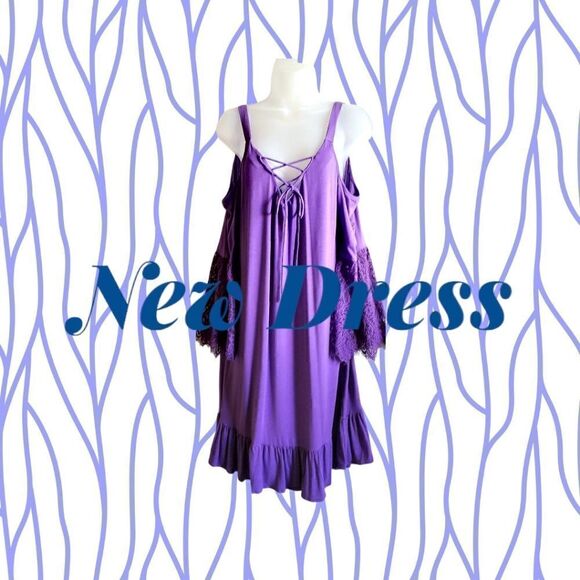 DRESS  Cut out SHOULDER MIDI COLLEN LOPEZ  Purple Large NEVER WORN - Picture 1 of 12